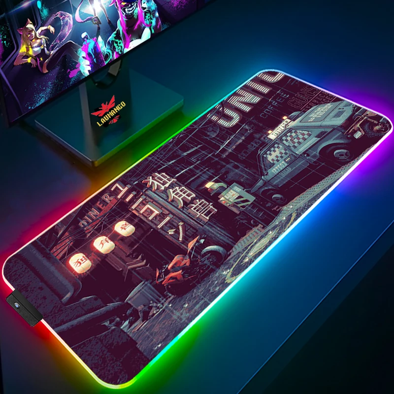 

The City of Neon Computer Mouse Pad Gamer Rgb Deskmat Big Mousepepad Led Mousepad Table Mat Setup Gaming Accessories Laptops