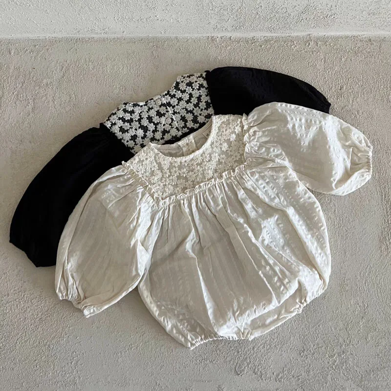 

Ins Girl Baby Spring Autumn Flower Solid Princess Bodysuit Newborn Casual Loose Long Sleeve Romper Infant Cotton Ruffle Onesie