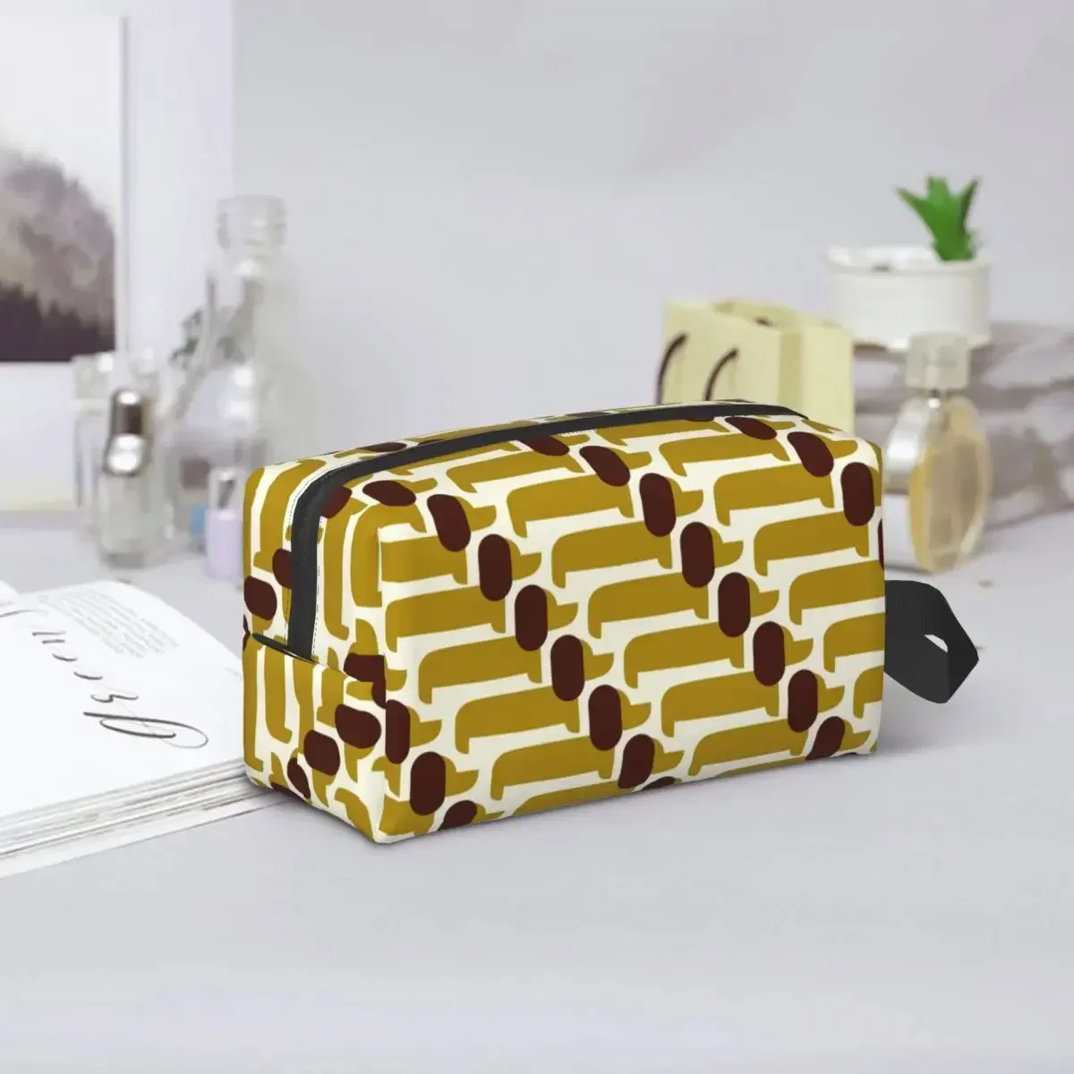 Пользовательские Orla Kiely Prints Dog Show Желтая косметичка для женщин Большая