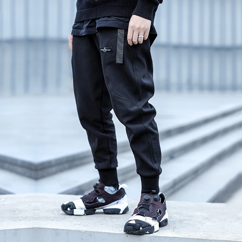 ENSHADOWER cyberpunk Cargo Pants With Plush Thick Sweatpants Curved Spliced Corset Men's Trousers Streetwear Workwear techwear
