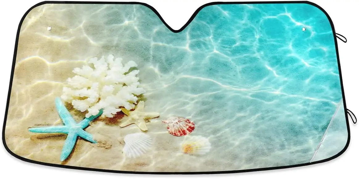 

Boccsty Summer Starfish Coral Car Windshield Sunshade Seashell Beach Water Front Truck Window Sun Shade Foldable Sun Shield Cove