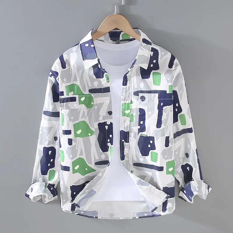 

Shirts for Men 2022 Spring Men's Japanese Fashion Printed Long-sleeved Shirt Men's Autumn Fashion Casual Cotton Shirt