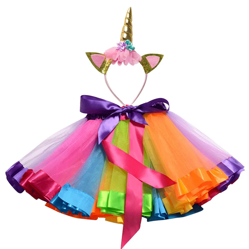 

New Unicorn Headband Princess Tutu Skirt Baby Girls Clothes Rainbow Kids Party Tutu for Girls Skirt Children Ball Gown 12M-8T