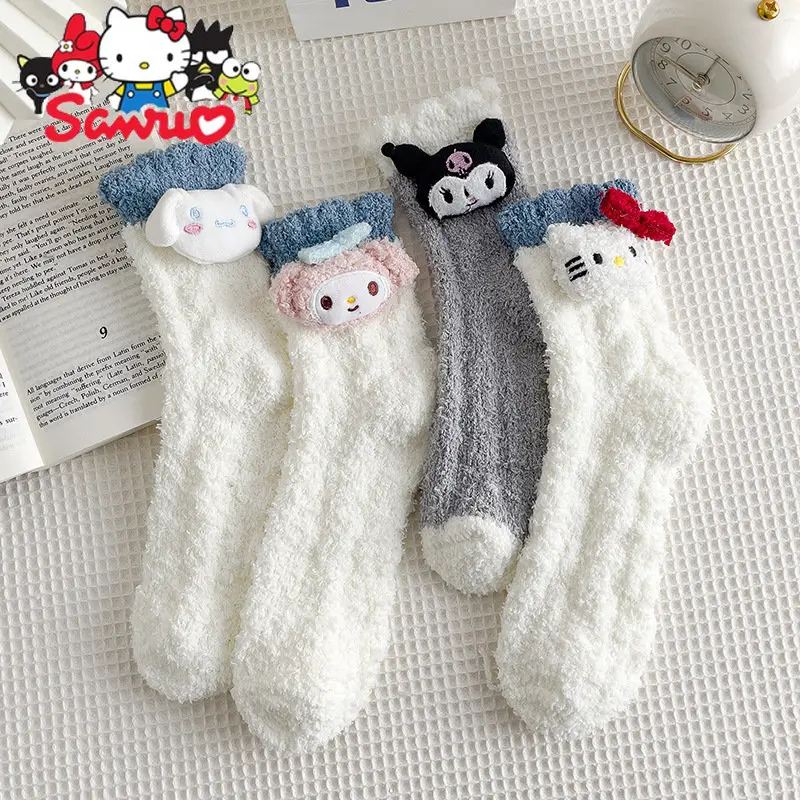 

Sanrio Kuromi Melody Winter Kids Sleep Socks Cinnamoroll Pochacco Doll Cartoon Coral Fleece Japanese Warmth Socks Gift For Girl