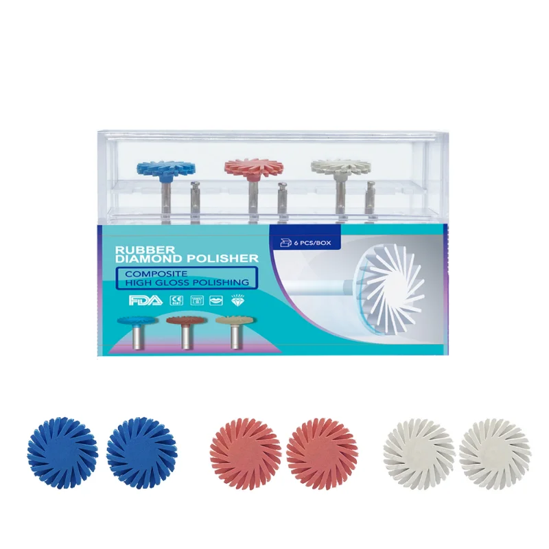 1/3/6Pcs Dental Rubber Polisher Composite Resin Polishing Diamond System RA Disc 14mm Wheel 3 Colors Diamond Spiral Flex Brush