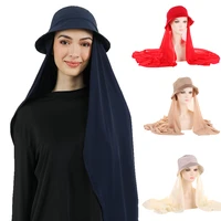musiim women fisherman hat chiffon hijab autumn windproof sun protection long scarf breathable elegant lady flat bucket hats