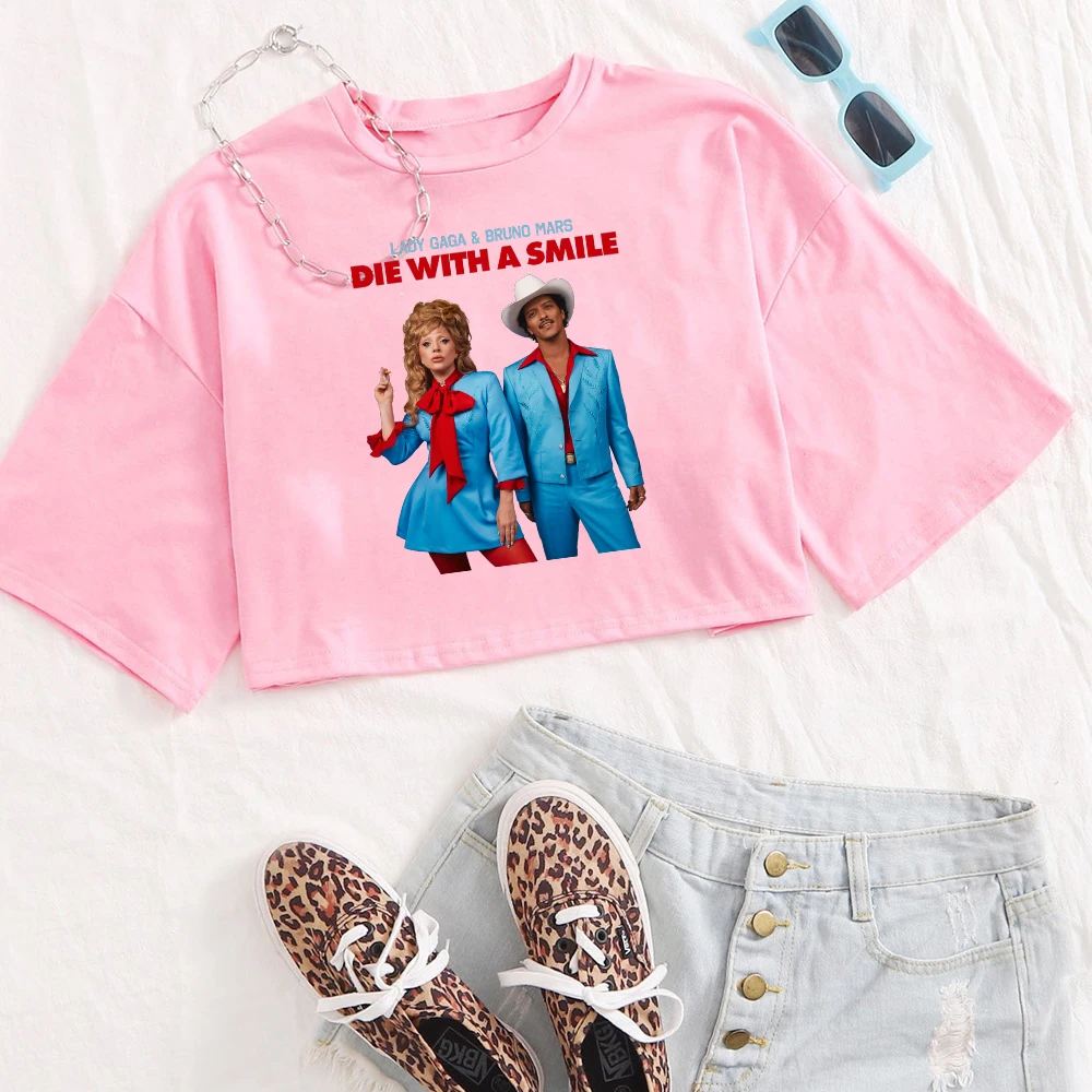 Леди Гага Бруно Марс улыбка девушки О-образный вырез повседневные Женщины майки