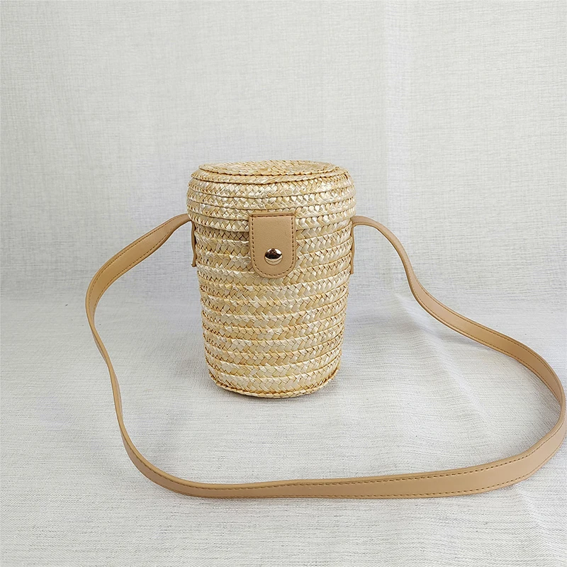 

Mini Woven Barrel Women's Shoulder Bag Bohemian Summer Wheat Grass Straw Beach Bag Designer Female Crossbody Bags Shopper Purse