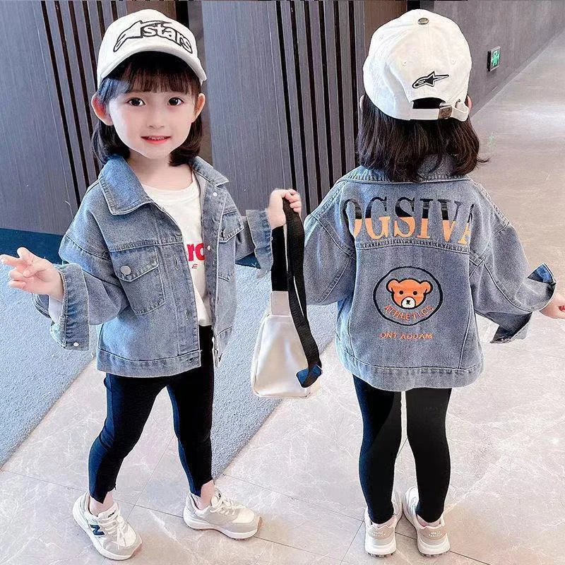 Детская куртка для девочек верхняя одежда топы джинсы с мультяшным принтом на