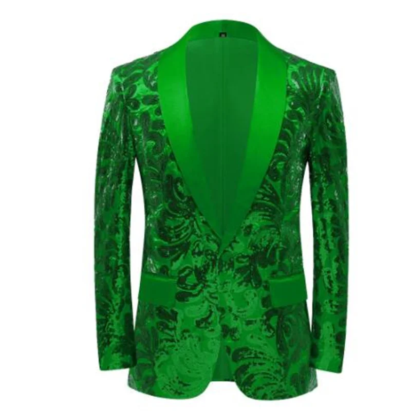 Hot sale suits mens blazers jackets solid color fashion sequin slim long sleeve youth green fruit collar casual clothes singer