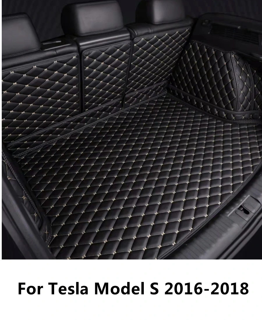 

SJ Custom Fit Full Set Waterproof Car Trunk Mat Parts Tail Boot Tray Liner Cargo Rear Pad Cover FIT For Tesla Model S 2016-2018