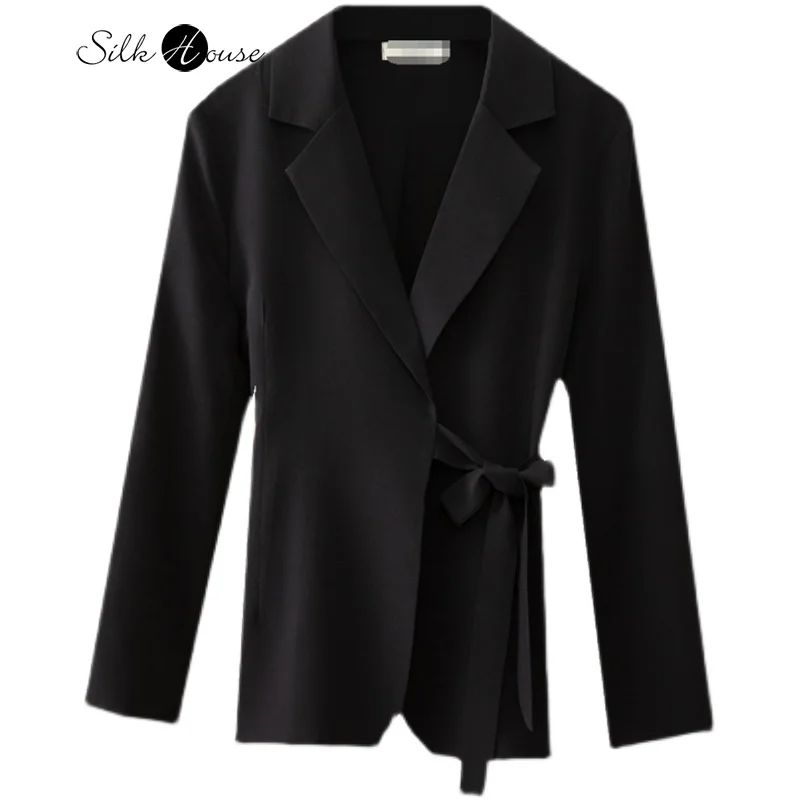 

Silk Lace Up Waistband Shows Thin and Small Suit Coat Female Design Sense, Minority Mulberry Silk Leisure Suit 2022 New Style