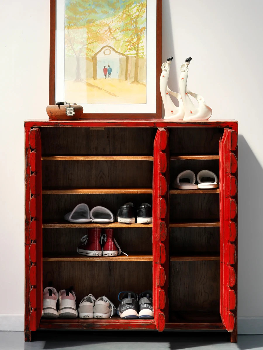 Шкафы для обуви из сосны с примительной росписью мебель массива дерева простые