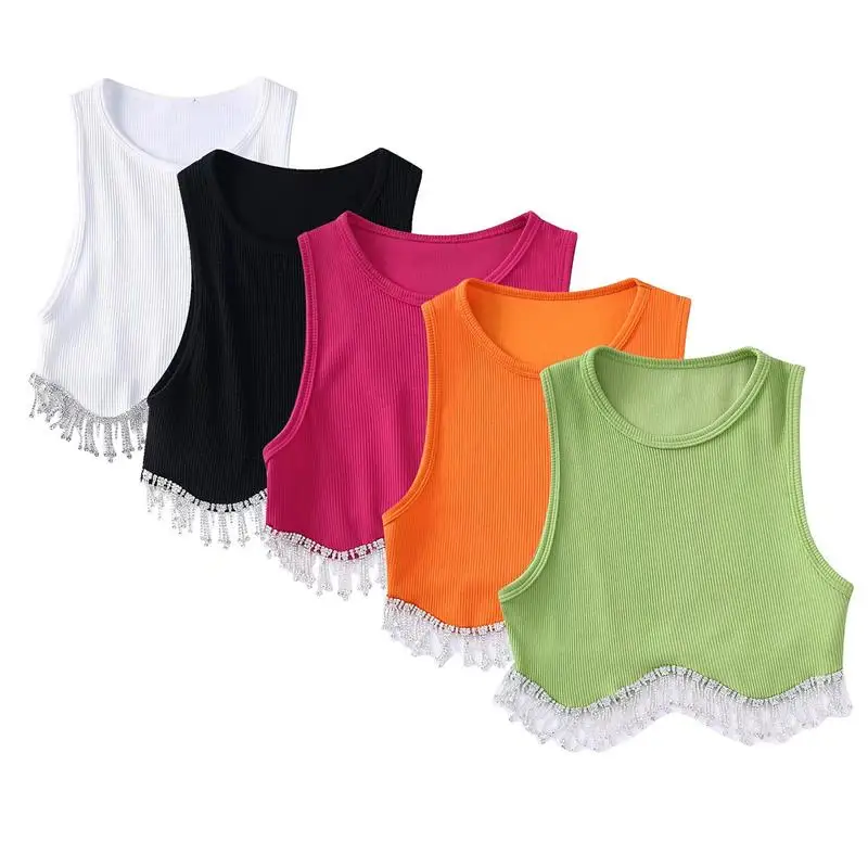 

Tops 2022 new fashion rhinestones short women tops elegant vest women's summer sleeveless vest short tops streetwear sexy tops