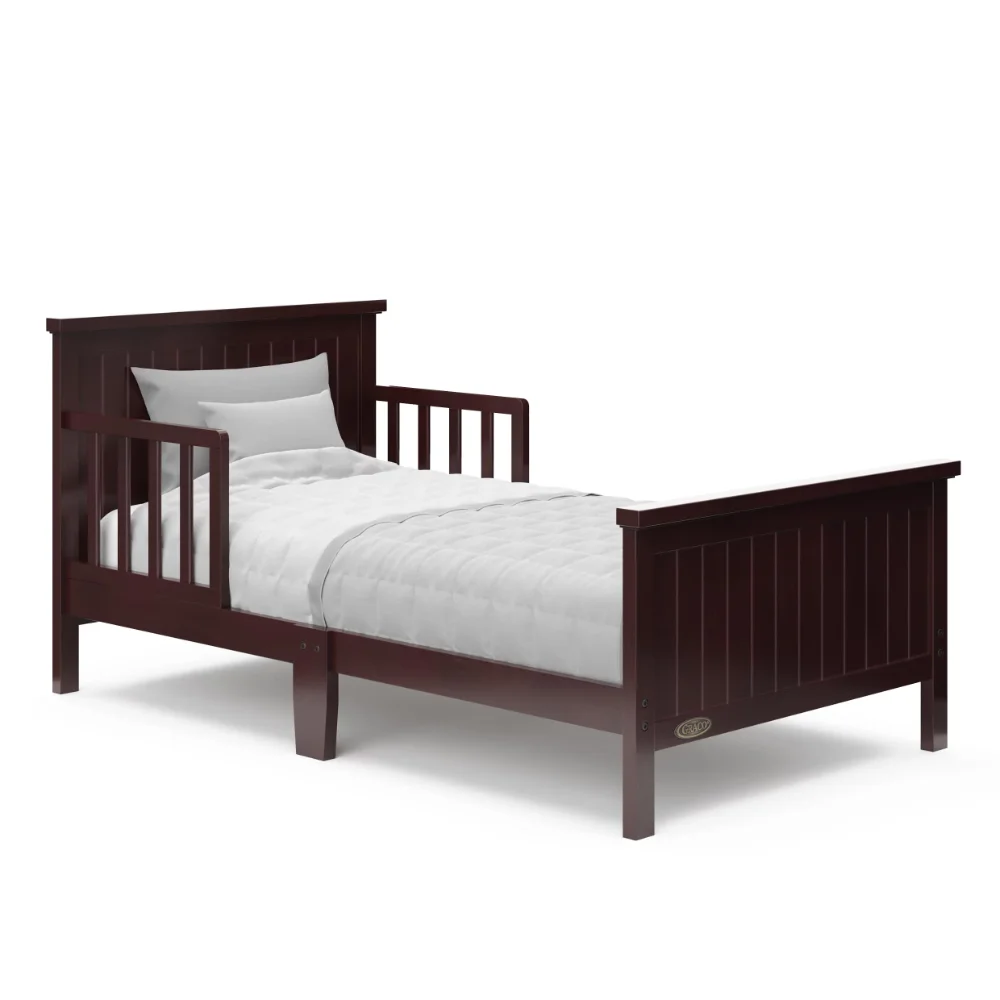 

Wood Single Toddler Kids Bed, Guardrails Included Pebble Gray