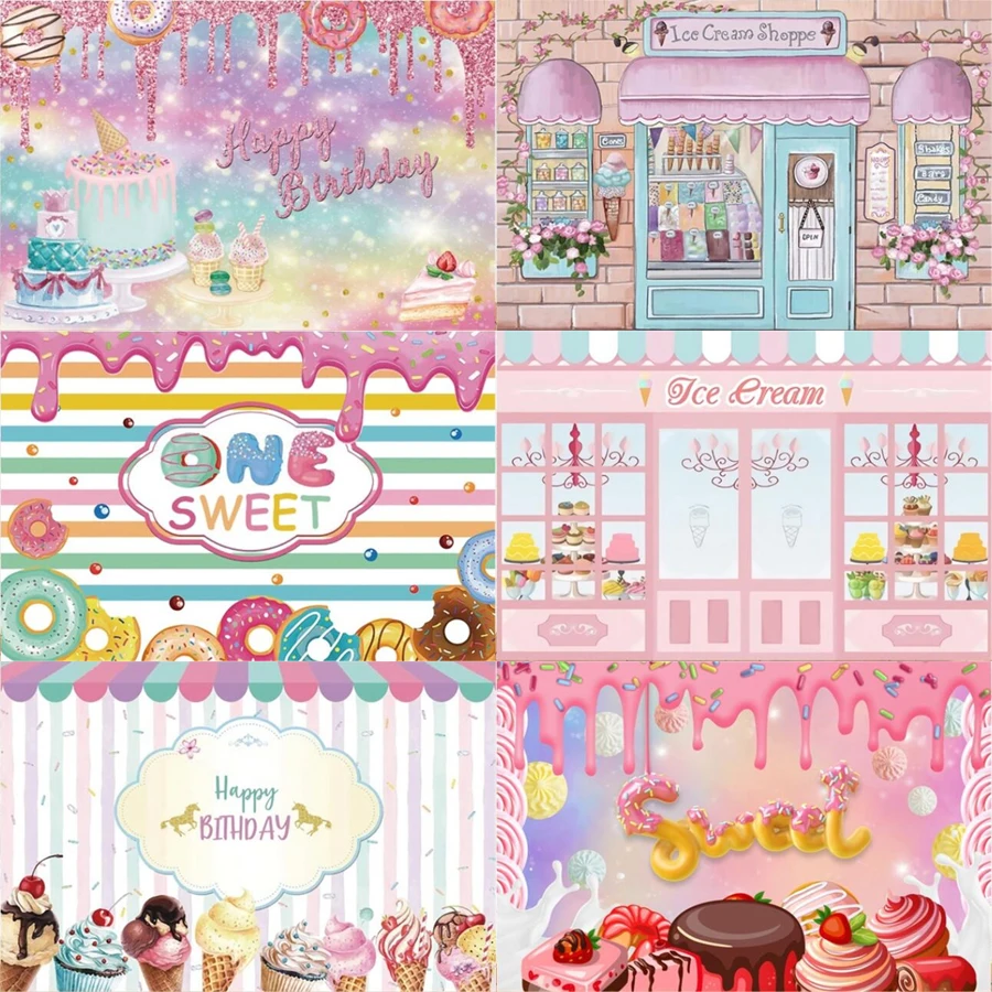 

Photography Backdrop Sweet Candy Shop Photocall Baby Girl Birthday Donuts Party Decor Photo Photographic Background Banner