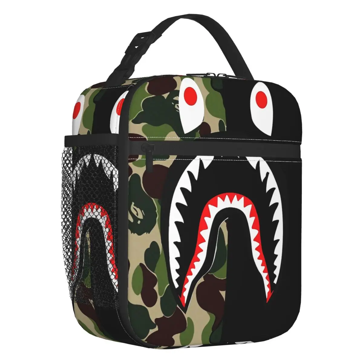 

Camo Camouflage Old Insulated Lunch Tote Bag for Women Shark Teeth Pattern Portable Cooler Thermal Bento Box School