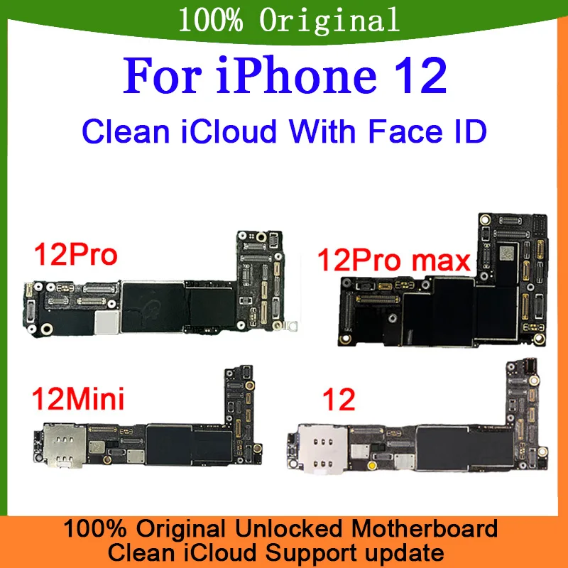 Clean iCloud Mainboard For iphone 12 12Mini 12Pro max with IOS System 64G 128G 256G Original Unlocked Motherboard With Face ID