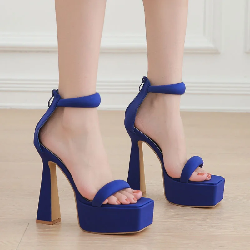 2023 New Roman Square Toe Waterproof Platform Thick Heel High-Heeled Strap Women's Sandals
