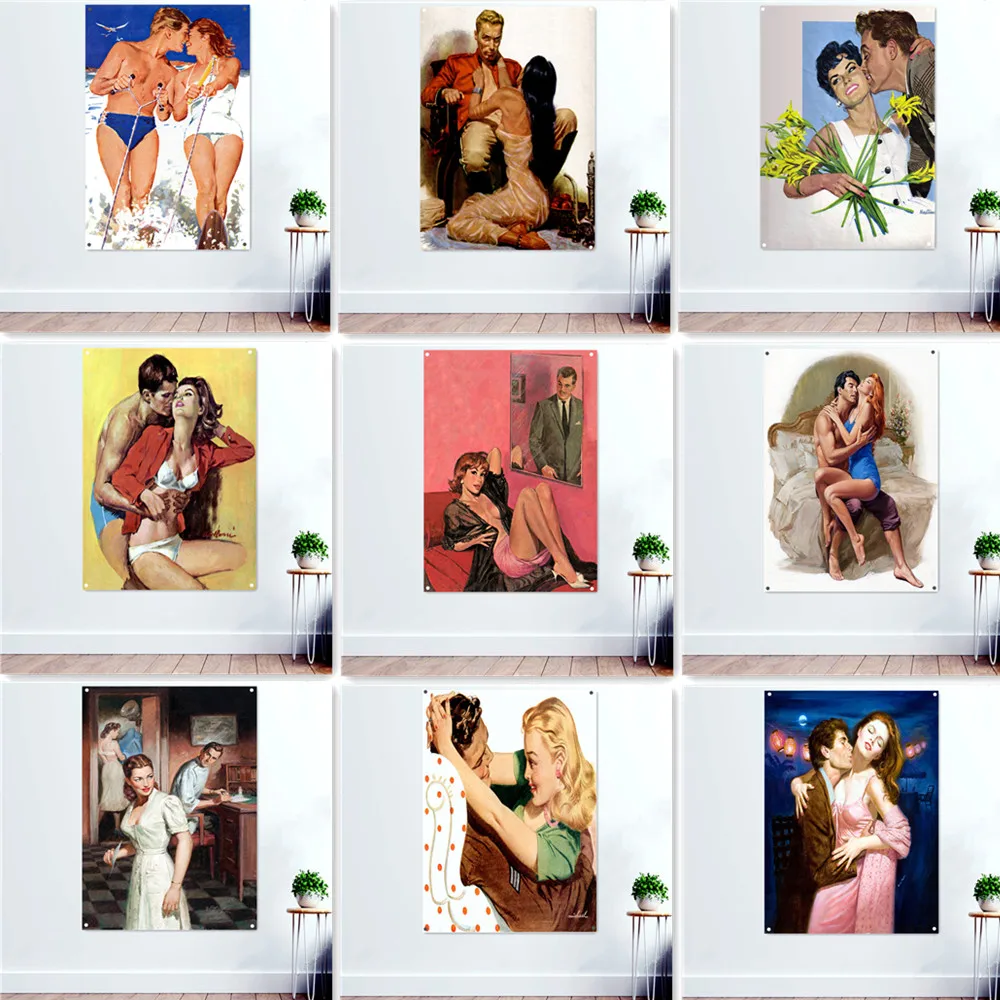 

Intimate Couple Vintage Pin Up Girl Posters Decorative Banner Wall Painting Tapestry Sexy Art Flag Bar Cafe Pub Wall Decor Mural