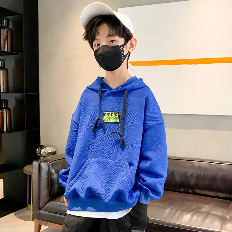 

Новинка 2022, Осенние Топы с капюшоном для мальчиков, детский пуловер, одежда, детская Весенняя модная верхняя одежда, детская одежда для сред...