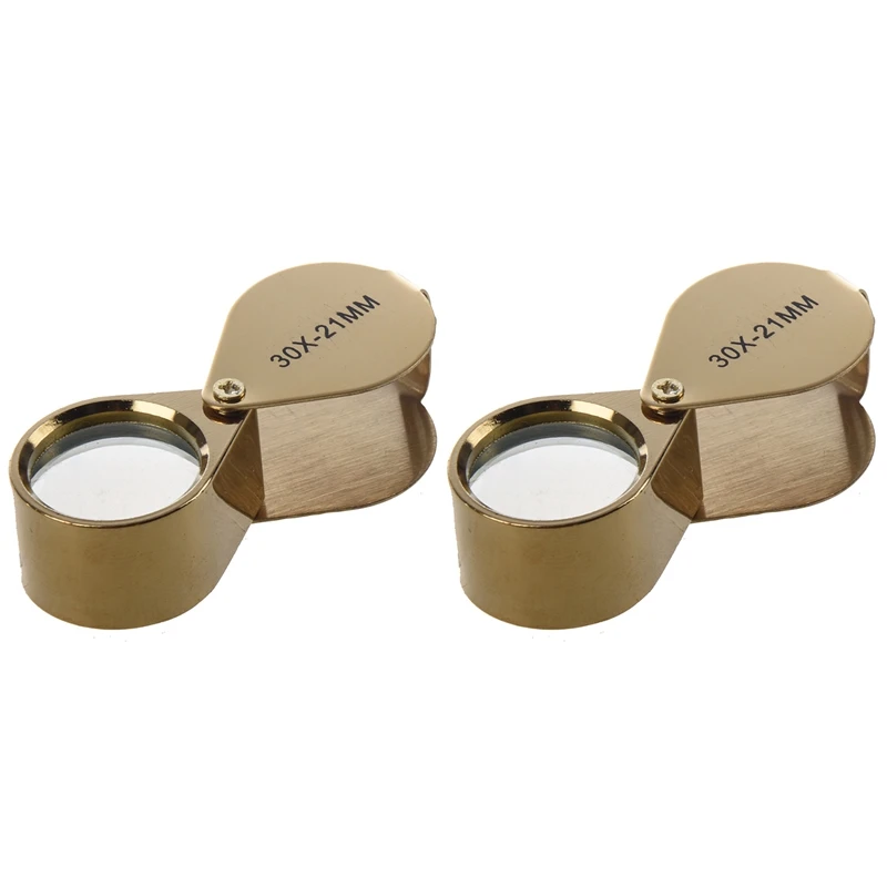 

TOP 2Pcs 30X 21Mm Jewelry Magnifying Glass Loupe Magnifier--Golden