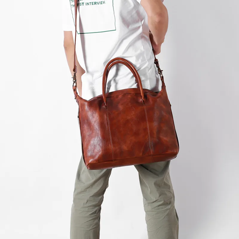 Vintage Genuine Leather Men's Briefcase Luxury Cowhide Handbag Large Capacity Shoulder Crossbody Bag Male Business Laptop Bag