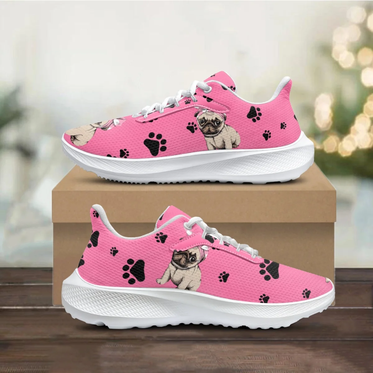 

Dog Paw Cute Puppy Print Casual Cozy Soft Ladies Lace Up Sneakers Footwears Breathable Female's Walking Shoes Flats Running Shoe