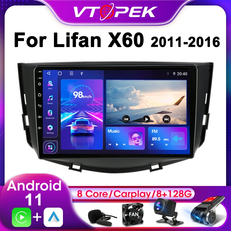 Vtopek 2Din для Lifan X60 X 60 2011-2016 4G Android 11 навигация GPS головное устройство Carplay