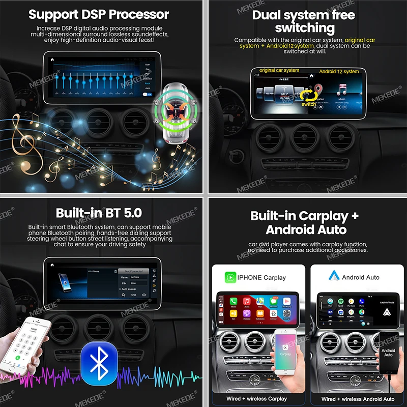 4G LTE 1920*720 Android12 Screen for Mercedes Benz C Class W205 2014-2018 with GPS Navigation Radio Stereo BT Multimedia Carplay - купить по