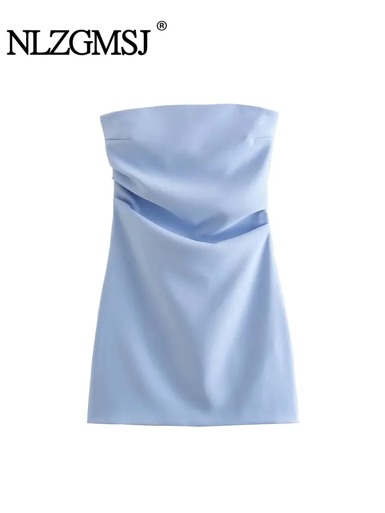 

Nlzgmsj TRAF Платье мини женское летнее Плиссированное без бретелек, без рукавов