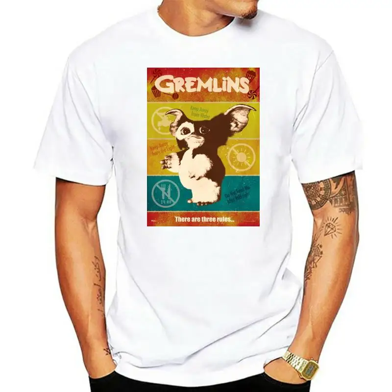 The Gremlins 3 Rules T-Shirt Mens Retro Movie Licensed Tee Oatmeal Nwt Round Neck Tee Shirt