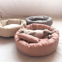 round cat bed dogs bed house kennel pet mats soft long plush mat pet warm basket cushion cats house sofa machine wash kennel
