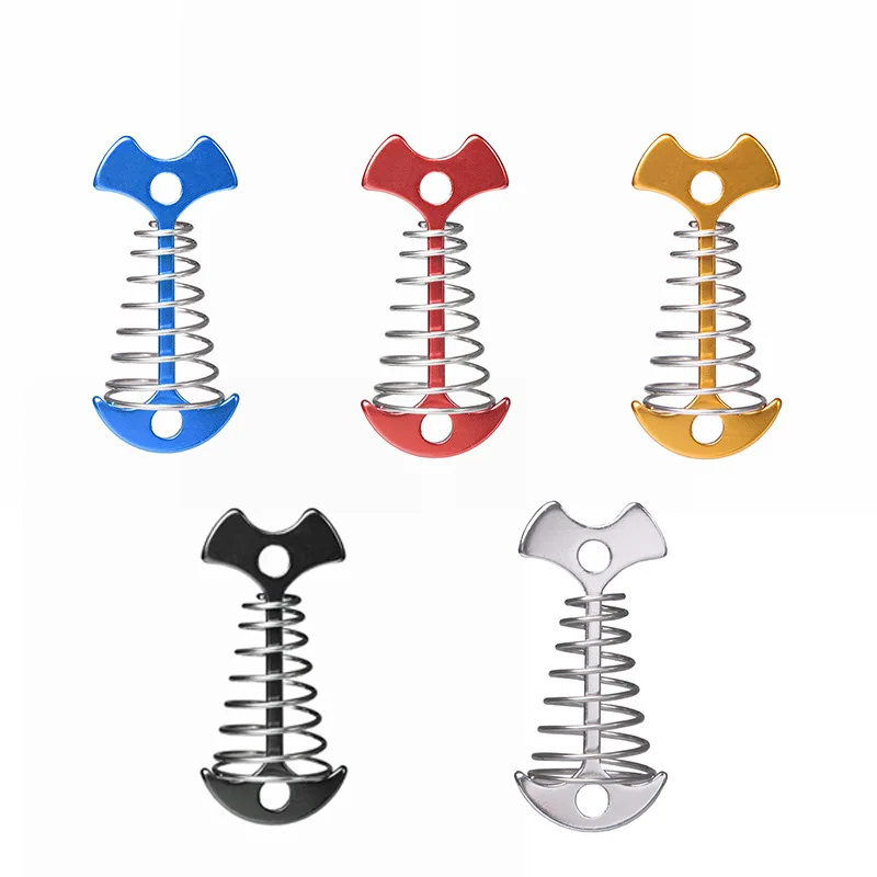 

10Pcs Adjustable Tent Pegs Rope Buckle Plank Floor Spring Fishbone Anchor Awning Deck Stakes Fixed Nails Camping Tent Hooks