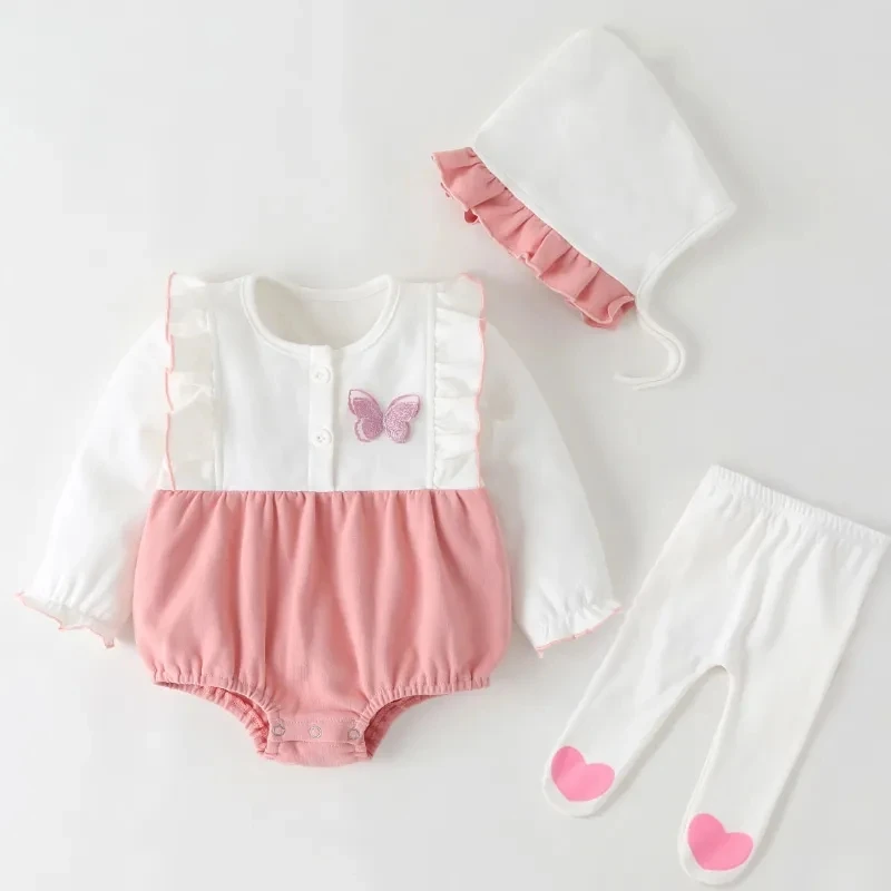 

Весенний повседневный костюм для новорожденных боди с длинными рукавами для маленьких мальчиков и девочек + штаны с шапкой, комплект из 3 пр...