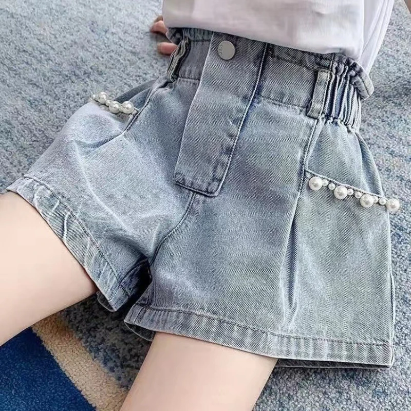 2023 Girls Denim Shorts Teenage Girl Summer Lace Pants Kids Bow Clothes Children Flowers Embroidery Jean Short For Teenager
