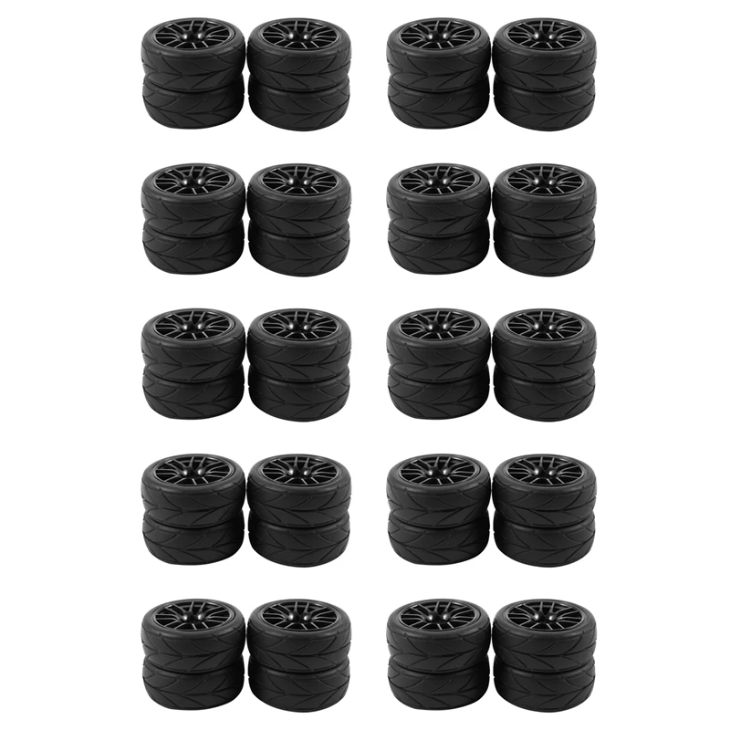 

40Pcs 1/10 Rubber Tire Rc Racing Car Tires On Road Wheel Rim Fit For Hsp Hpi 9068-6081 Rc Car Part