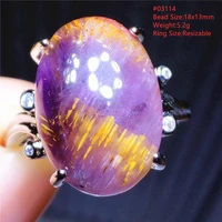 natural cacoxenite purple gold rutilated adjustable ring red auralite 23 ring 925 sterling silver oval rare healing aaaaa