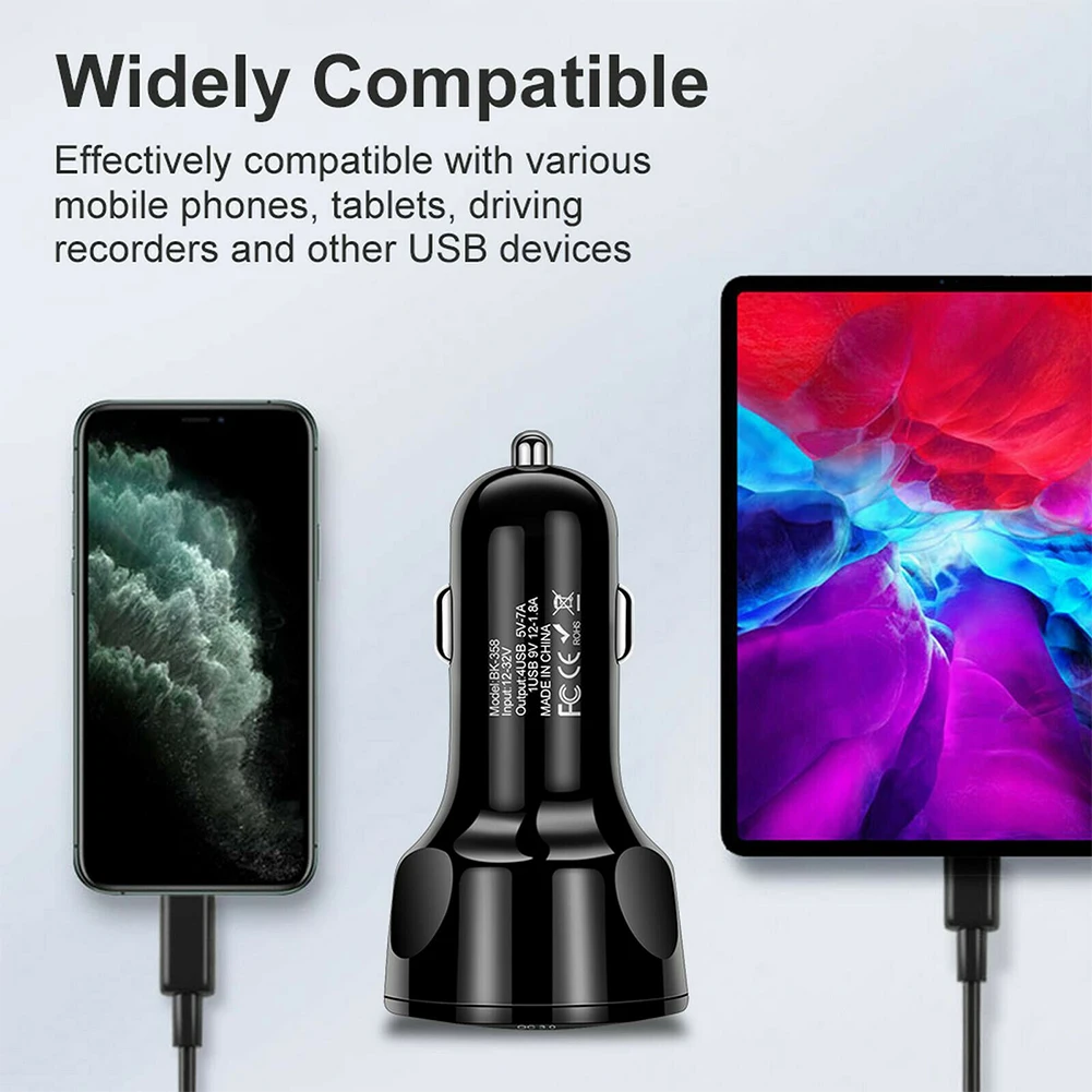 

4 Universal Car USB Port Fast Charger With Voltage Display For Bluetooth Mobile Phone Built-in Management Chip Intelligent Shunt