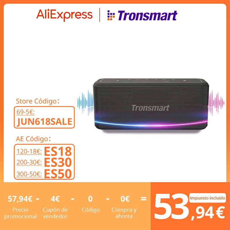 Tronsmart Mega Pro Bluetooth Speaker 60W Portable Speaker with Enhanced Bass, NFC, IPX5 Waterproof, Voice Assistant