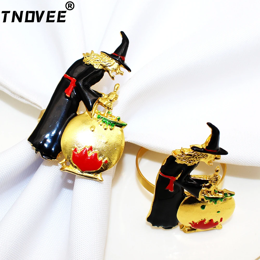 

8Pcs New Halloween Napkin Rings Pumpkin Black Witch Napkin Holder Ring for Holiday Party Kitchen Dinner Table Decarations ERH174