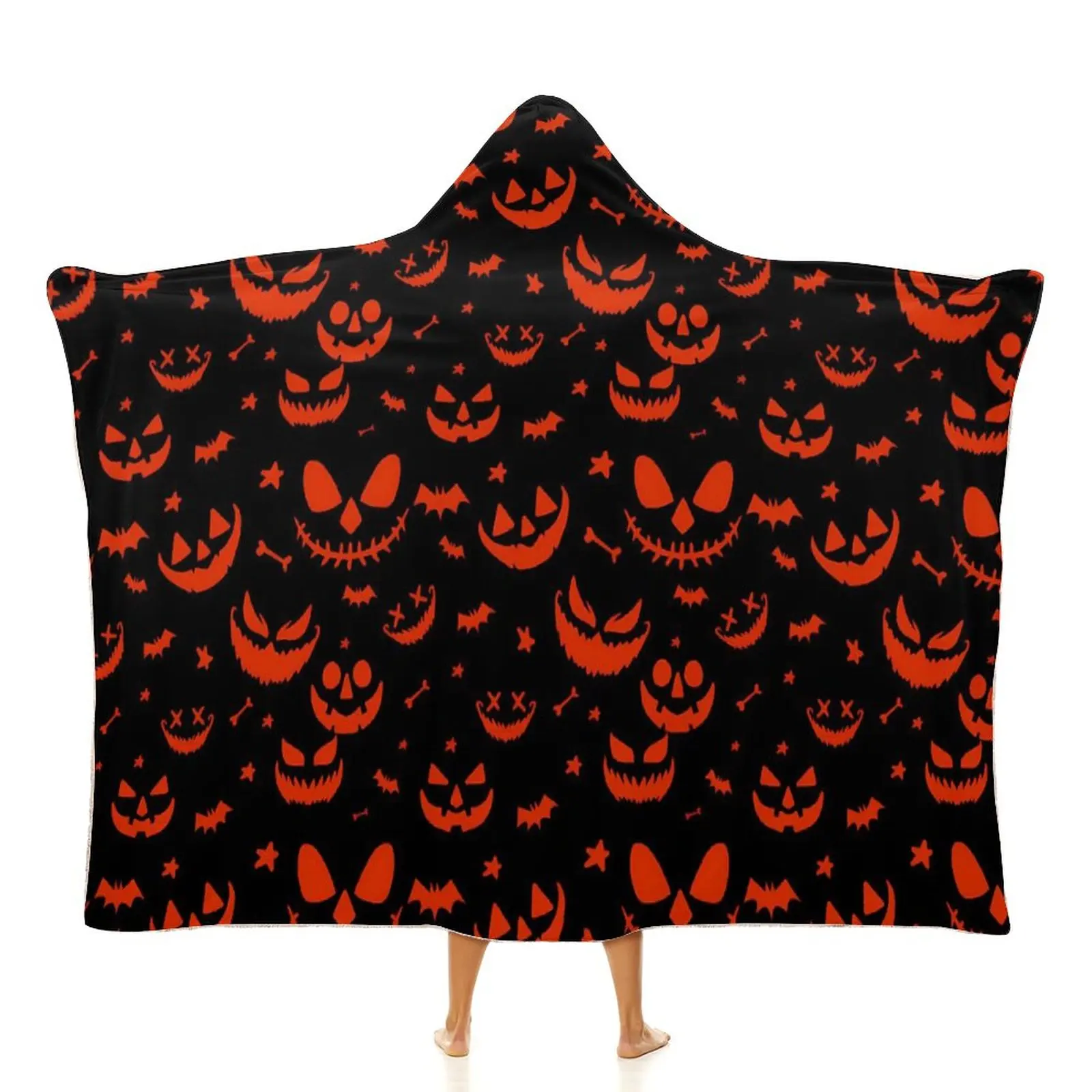 

Orange Pumpkin Blanket Spooky Halloween Cheap Warm With Hood Bedspread Fleece Camping Super Soft Blanket