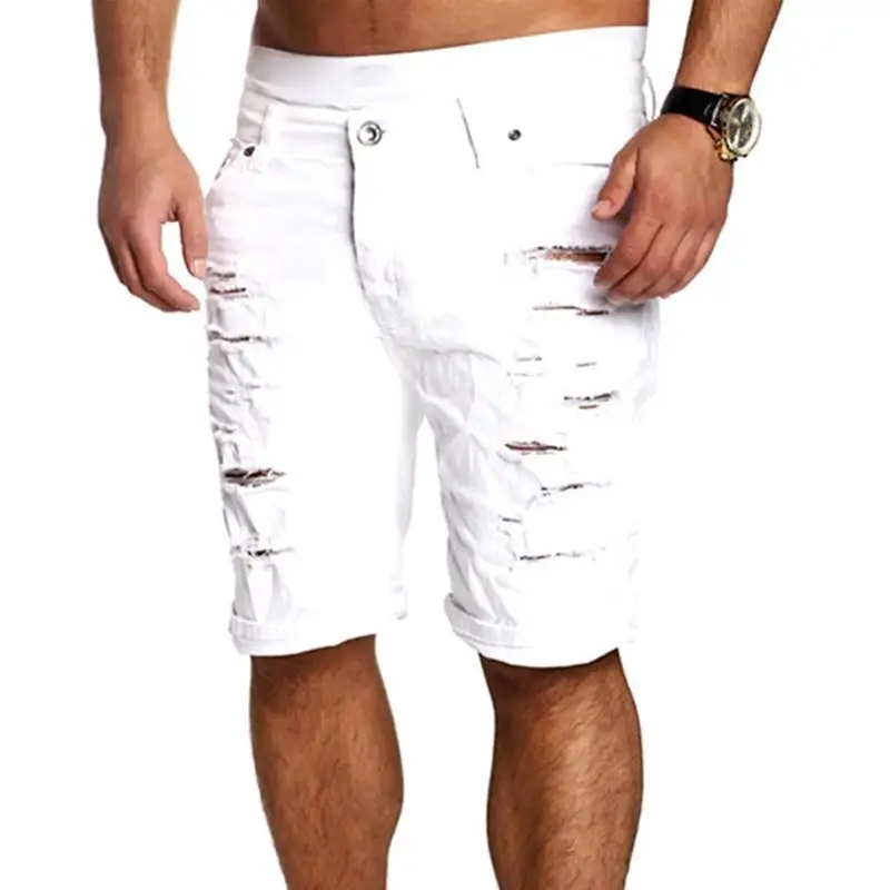 Mens Denim Chino fashion shorts Washed denim Boy Skinny Runway short men jeans shorts homme Destroyed Ripped Jeans Plus Size