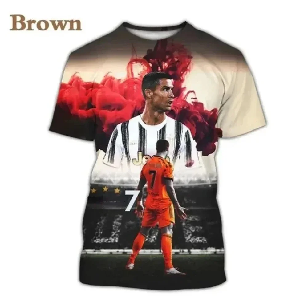 2024 Summer New Fashionable Football Star Cristiano Ronaldo 3D Printed T-shirt Men's Super Large Round Neck Short Sl