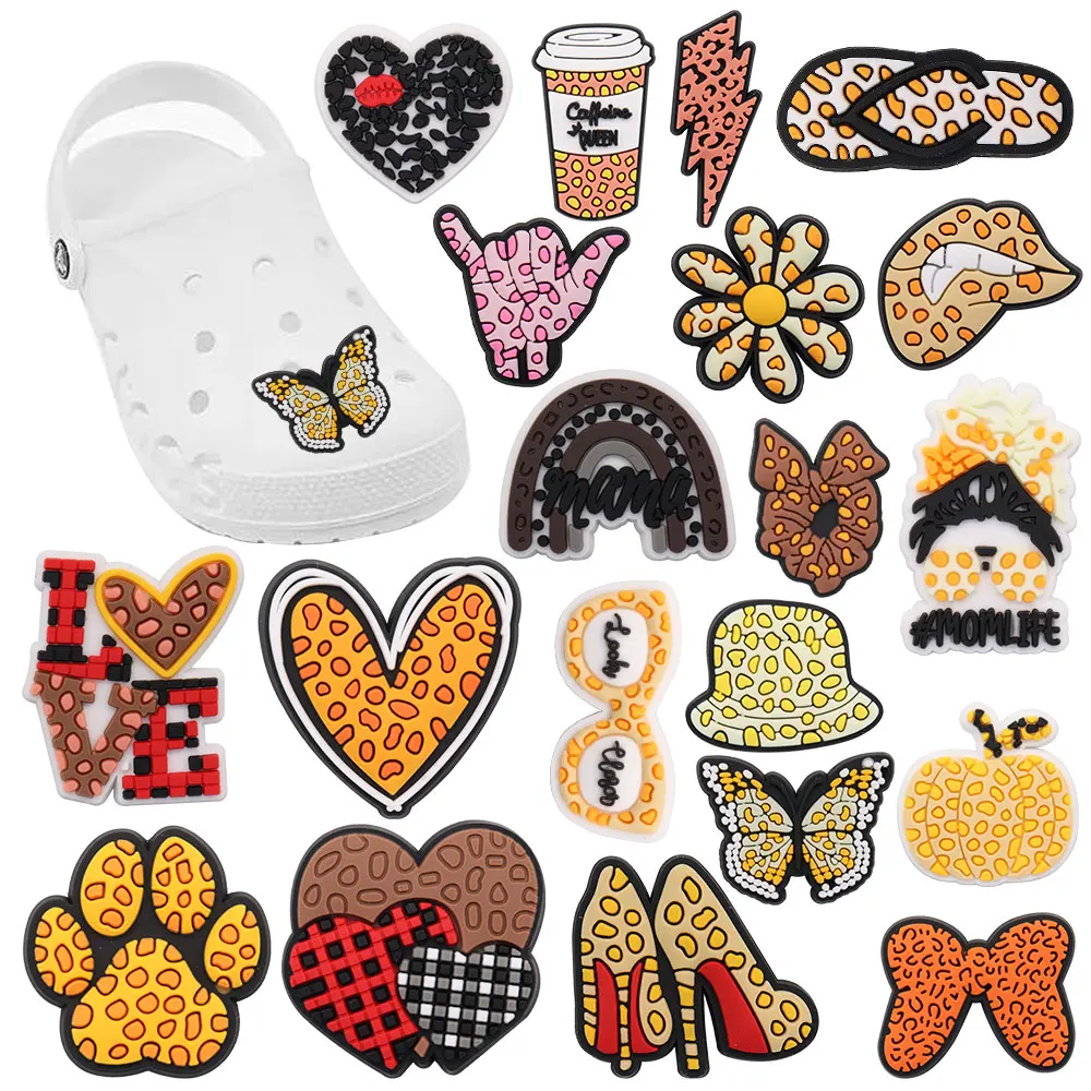 

Лидер продаж, 1-20 шт., подвески из ПВХ для обуви, шапка в виде пятнистой кофейной бабочки, аксессуары для сандалий, украшение для Croc Jibz, подарок на Рождество для детей