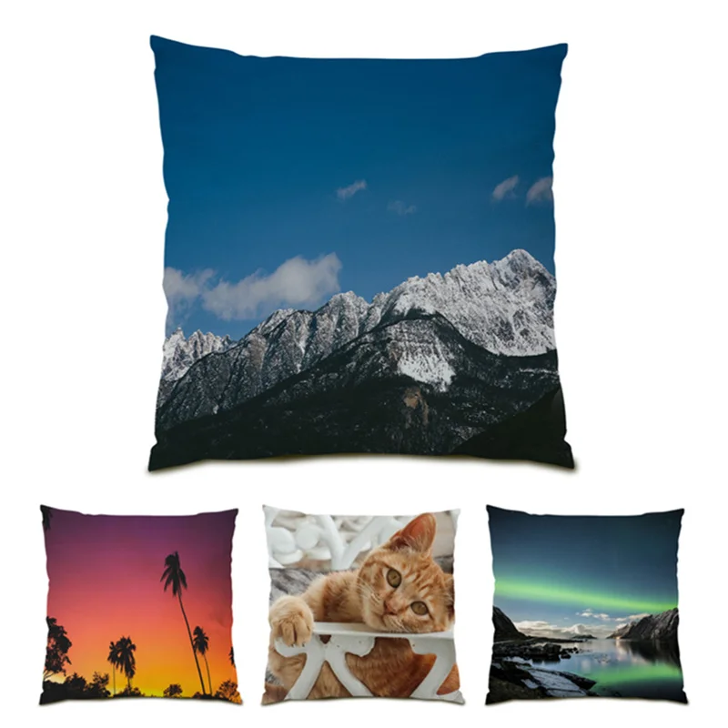 

Nature Landscape Cushion Covers 45x45 Beautiful Printing Polyester Linen Ornamental Throw Pillows Living Room Pillowcases E1029