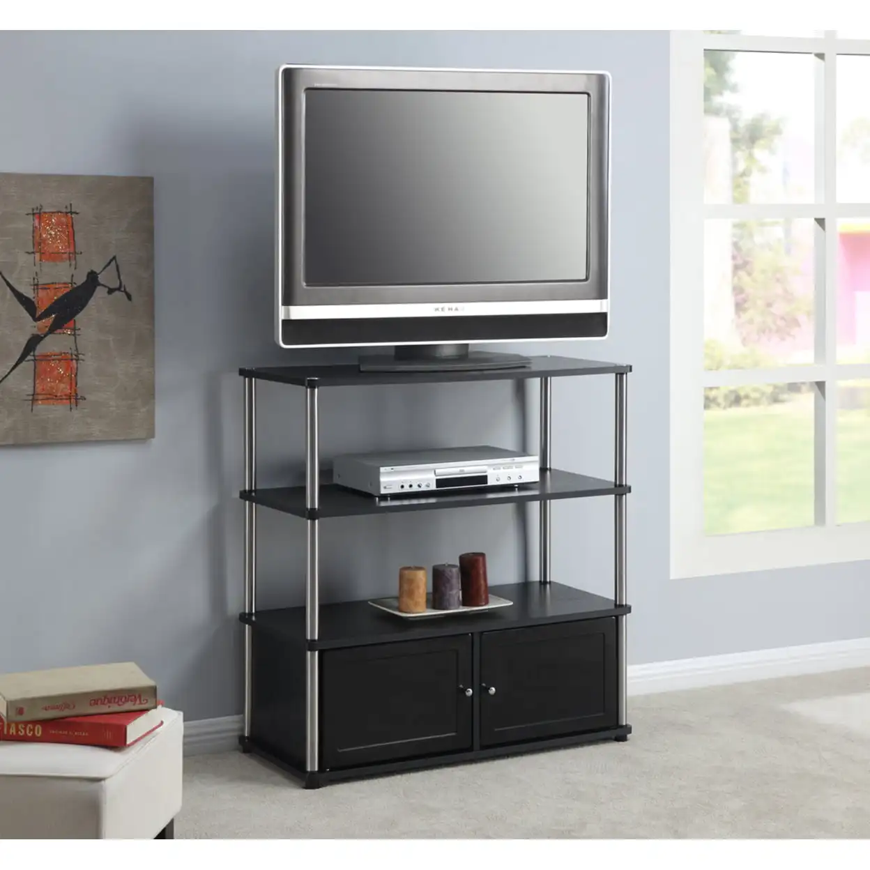

TV Stand with Storage Cabinets and Shelves for TVs up to 40 Inches, Black