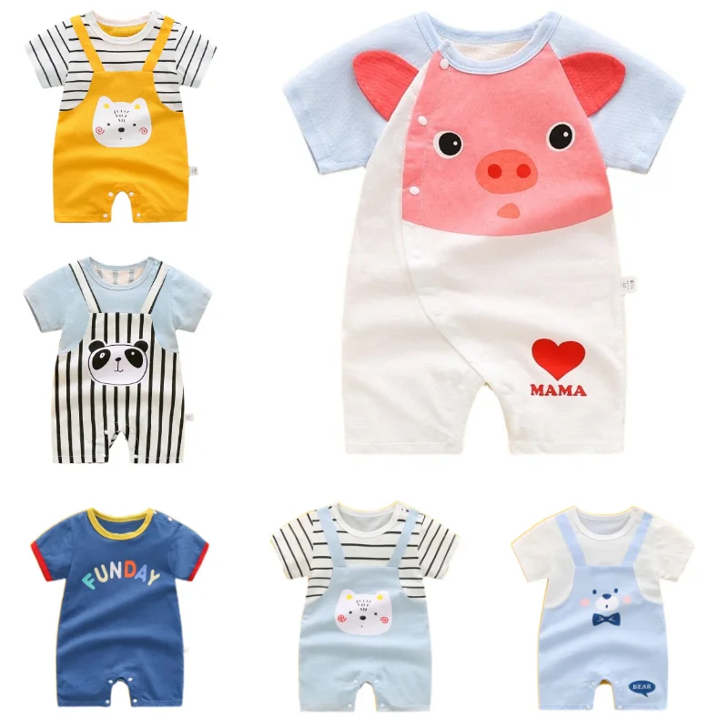 

Newborn Baby Boy Cotton Cartoon Panda Strap One-piece Jumpsuit Romper Baby Girl Short-sleeved Printed Clothes 0-24M