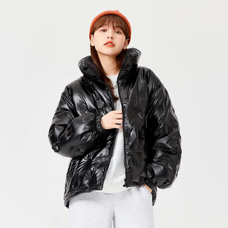 

SEMIR Down Jacket Women Stand-Up Collar Bright Design Sense Winter 2021 New Loose Drawstring Thin Coat Sweet And Cool