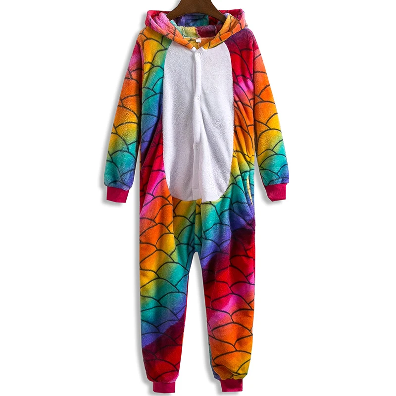 Adult Anime Scale Unicorn Kigurumi Onesies Costume For Women Men Winter Warm Soft Animal Cute Onepieces Pajamas Home Wear Girl